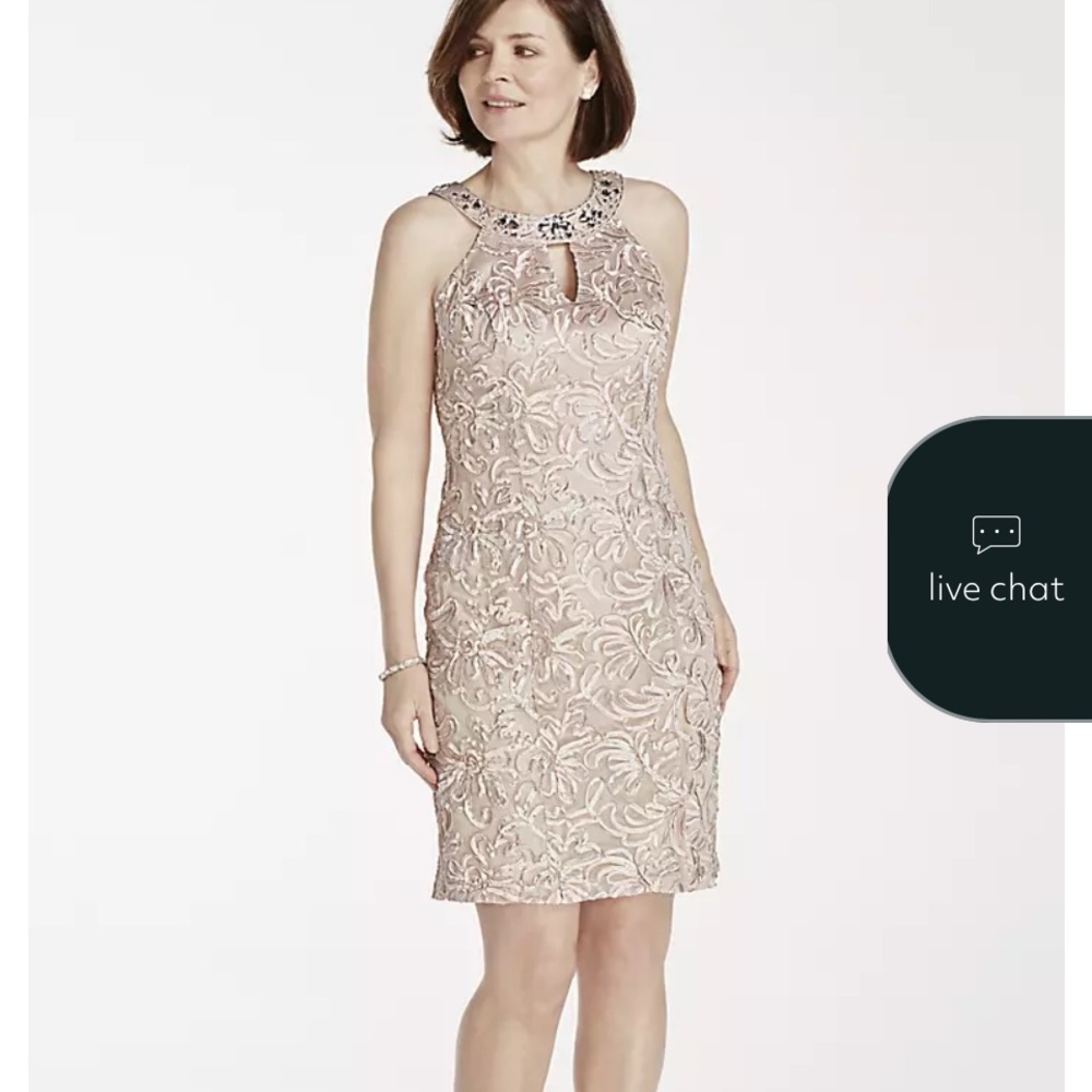 Ignite Beaded Halter Sleeveless Embroidered Short Soutache Dress Rose Sz 14